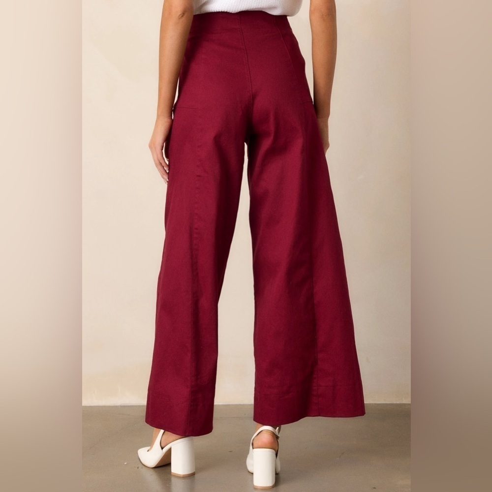 NWOT House of Harlow 1960 Burgundy Maroon Stretchy Waistband Wide-Leg Pants Med